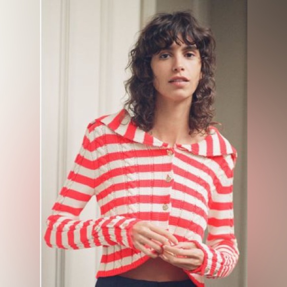 NWT Zara Red and White Striped Cardigan - Picture 6 of 6